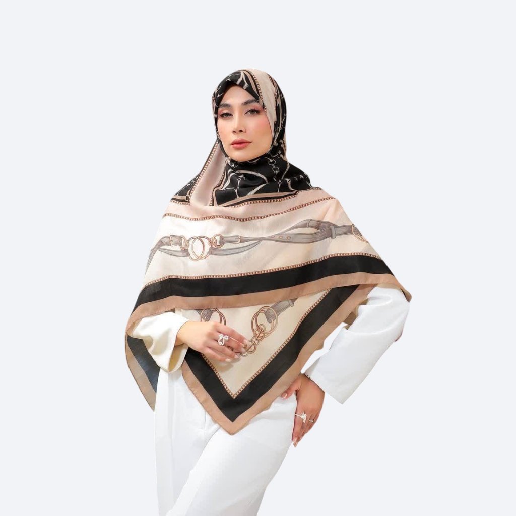 روسری ابریشم توییل قواره 125 طرح کمند زنجیر