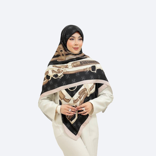 روسری ابریشم توییل قواره 125 طرح H کمند