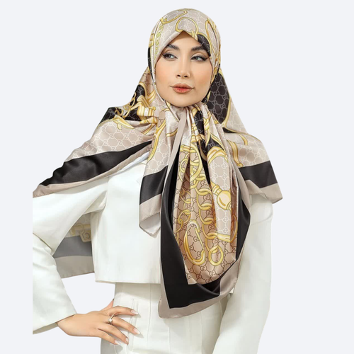 روسری ابریشم توییل قواره 125 طرح گوچی زنجیر - ۴ رنگ