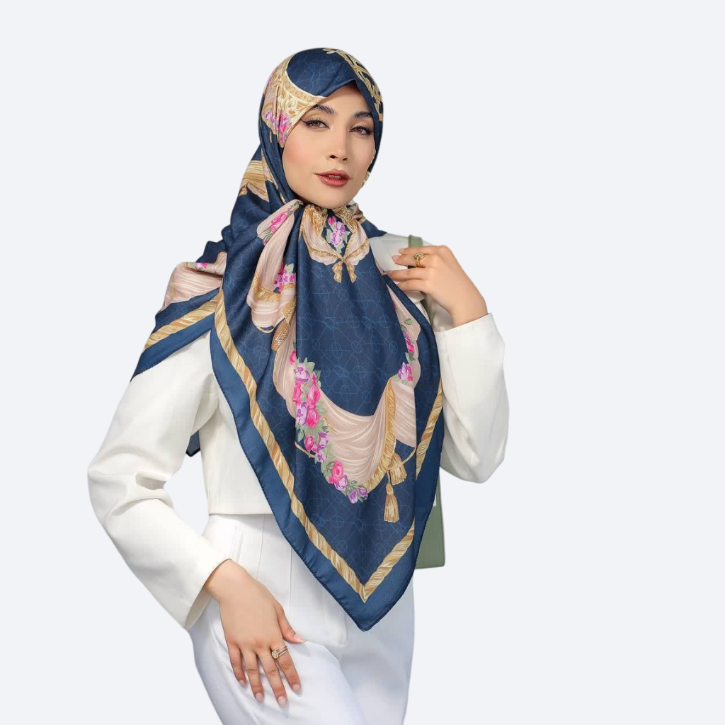 روسری ابریشم توییل قواره 125 طرح غنچه - ۳ رنگ