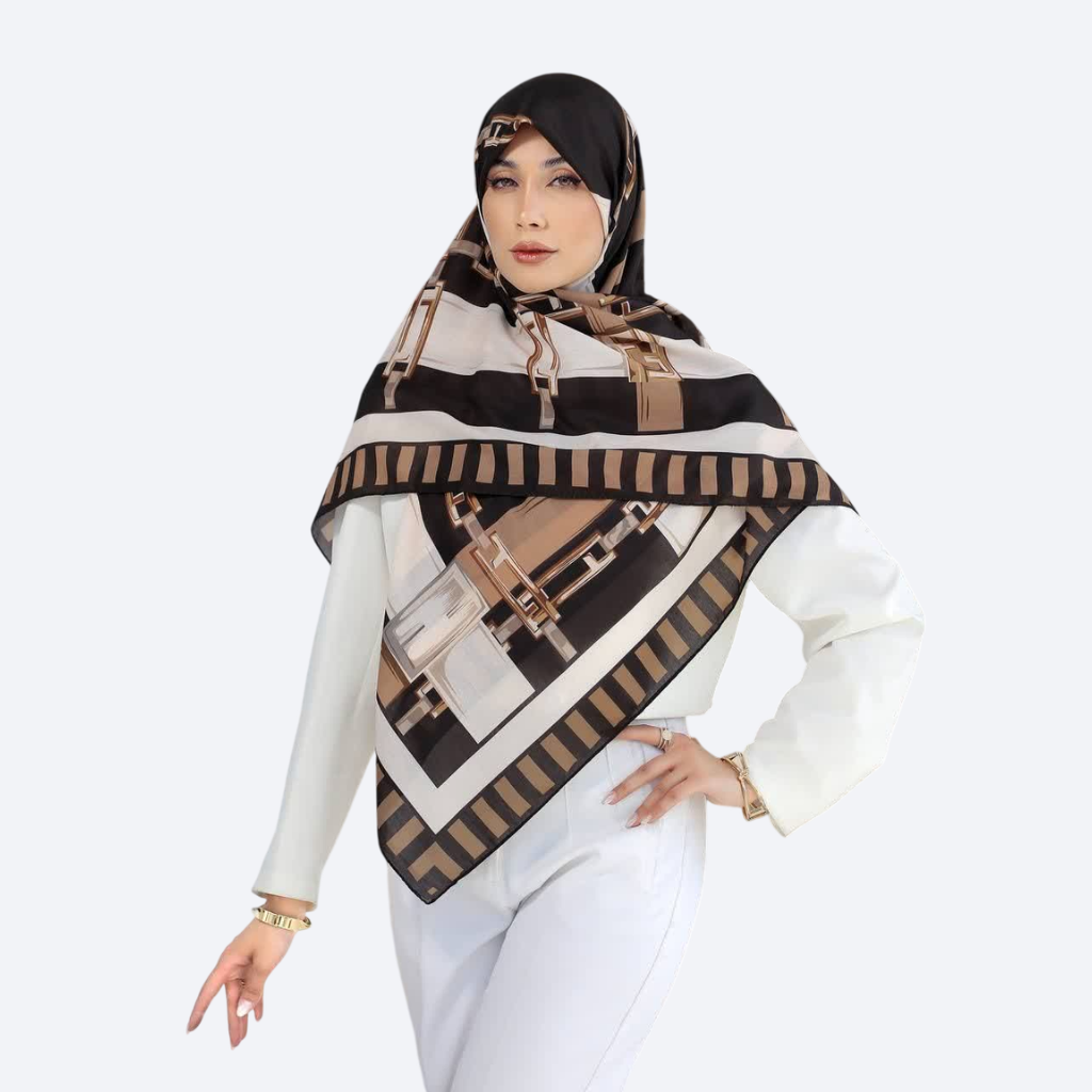 روسری ابریشم توییل قواره 125 طرح زنجیری