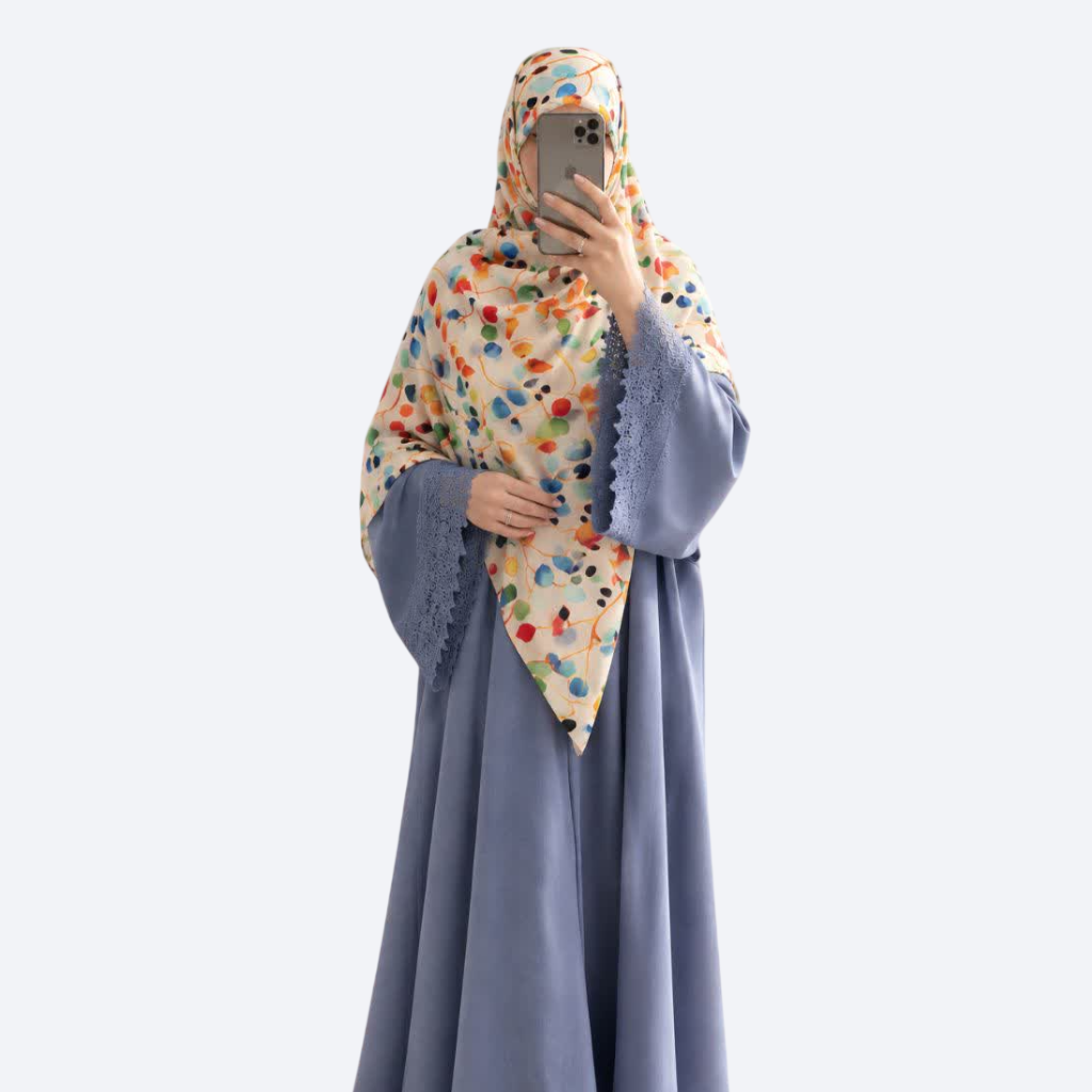 روسری نخ وال قواره 140 طرح شاخه آبرنگی