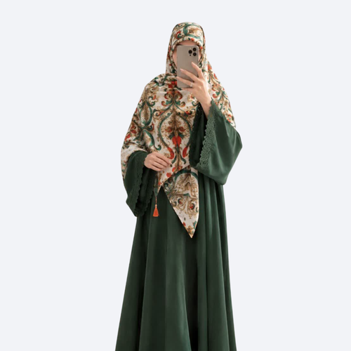 روسری نخ وال قواره 140 طرح اسلیمی آبرنگی