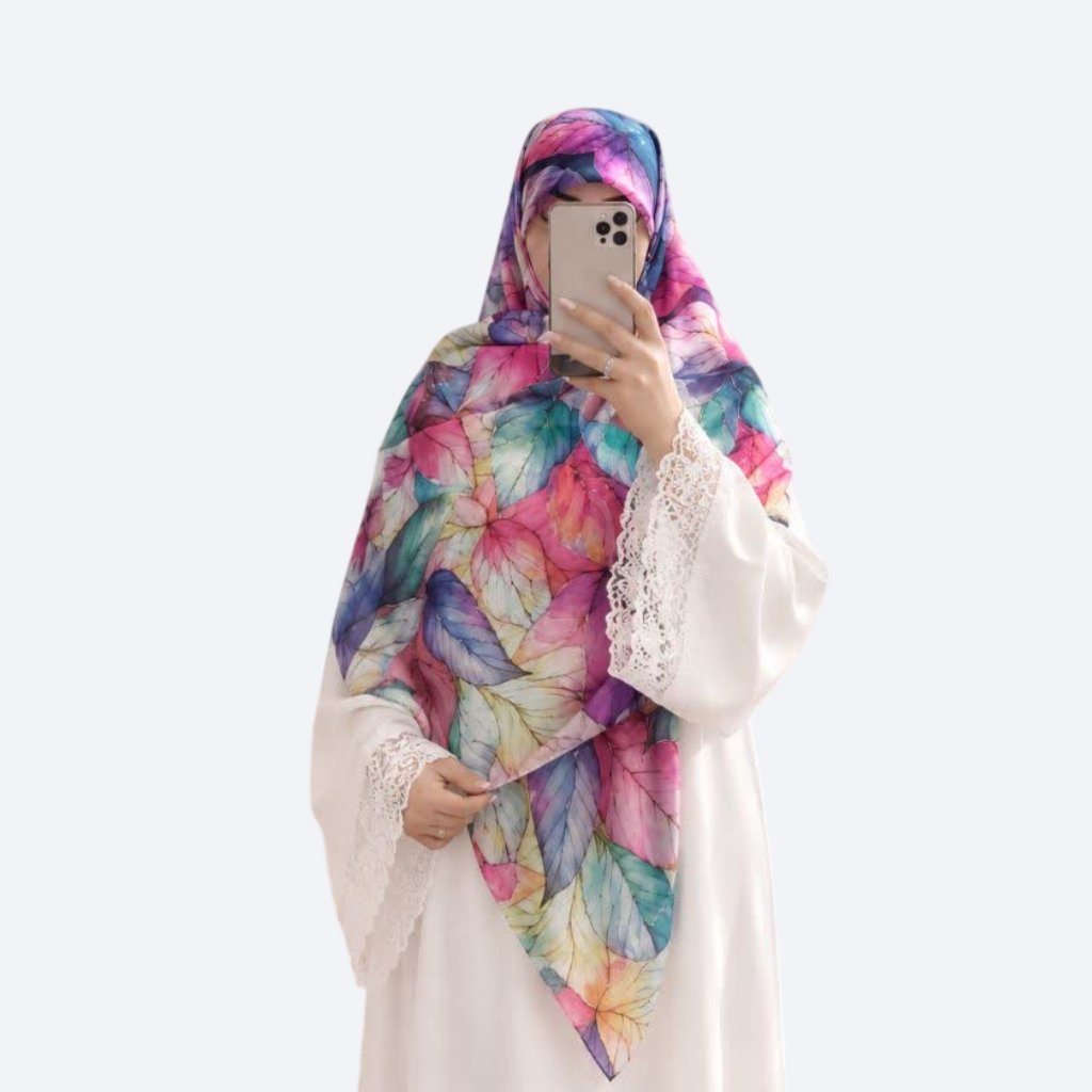 روسری نخ وال قواره 140 طرح برگ ریزان آبرنگی