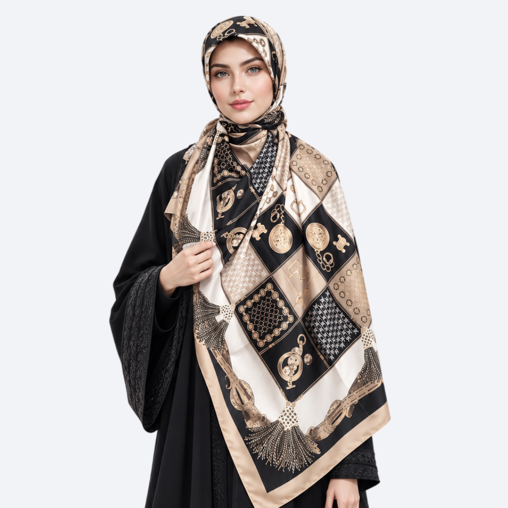 روسری ابریشم توییل قواره 125 طرح سلین