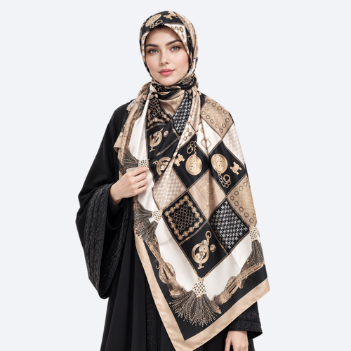 روسری ابریشم توییل قواره 125 طرح سلین