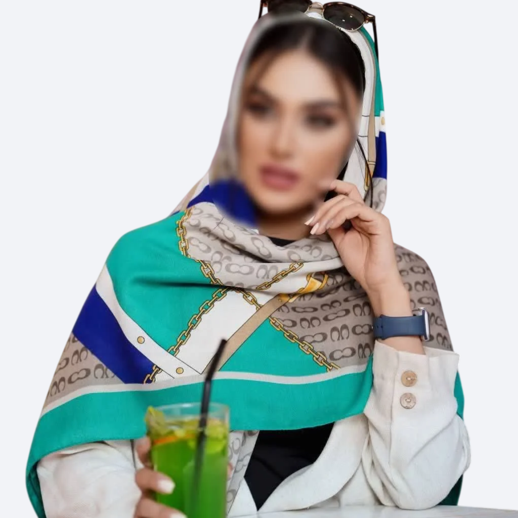 روسری نخی سیا اسکارف قواره ۱۴۰ طرح زنجیر کمند