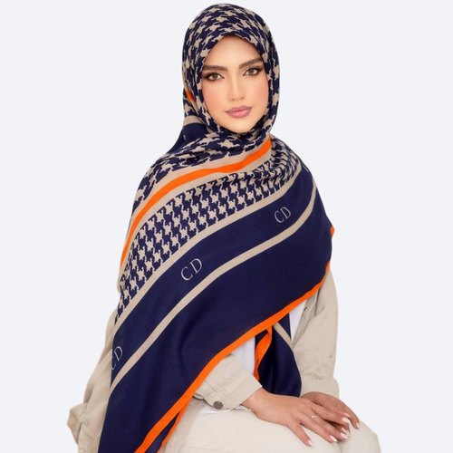 روسری نخی سیا اسکارف قواره ۱۴۰ طرح پیچازی