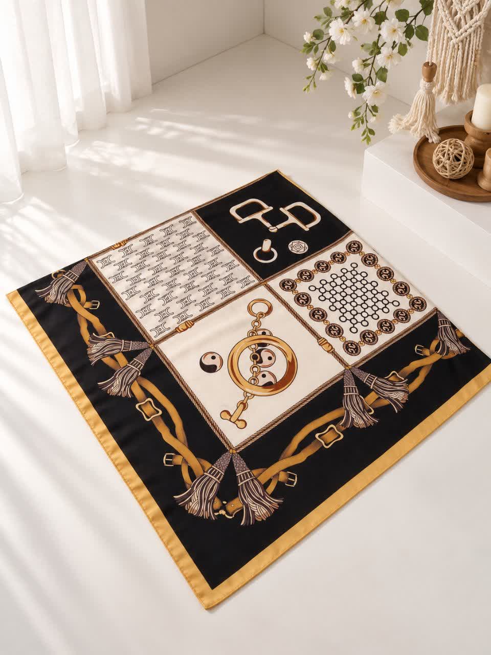 روسری ساتن حریر قواره ۱۲۰ طرح کمند