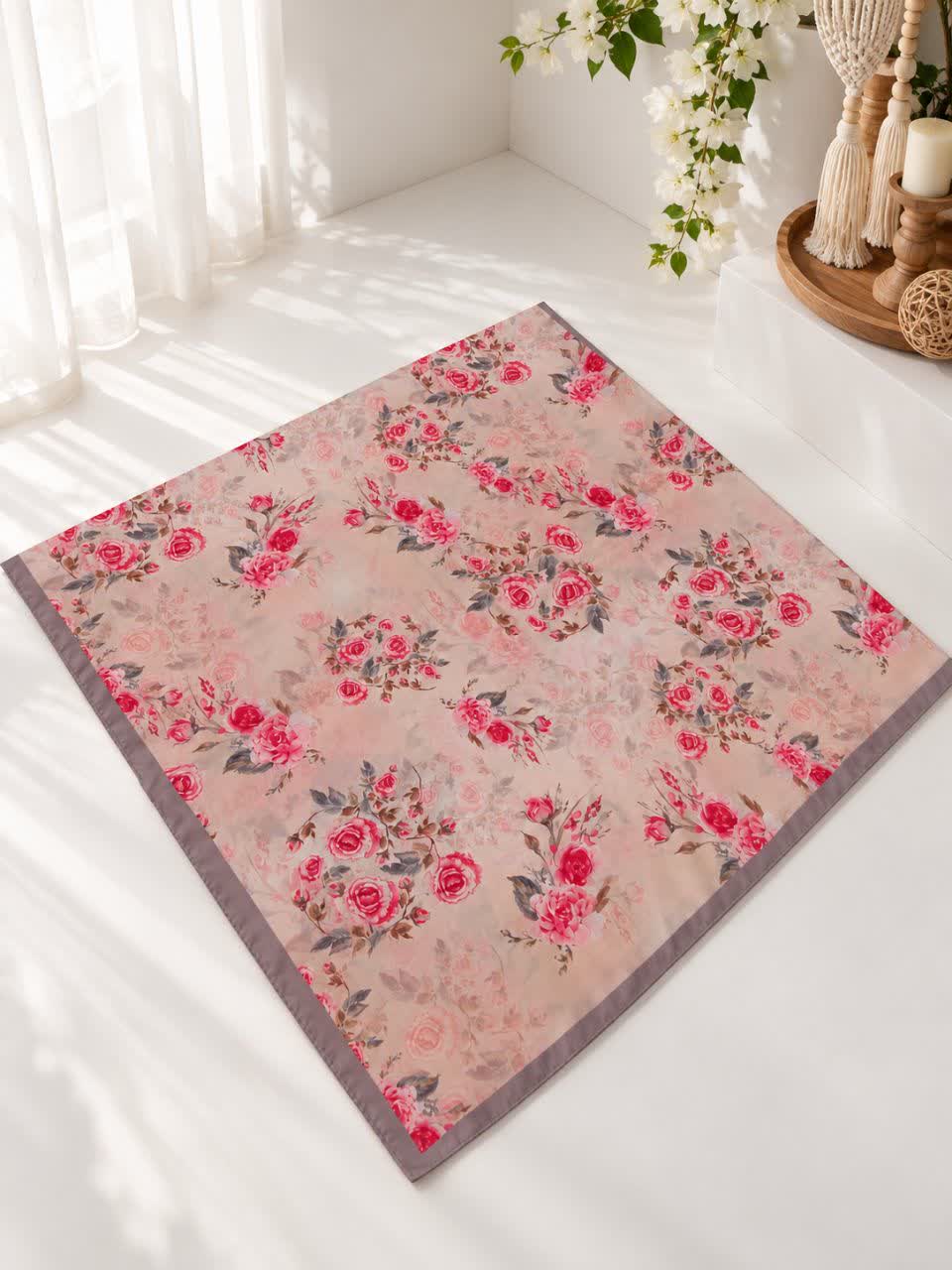 روسری ساتن حریر قواره ۱۲۰ طرح رزا