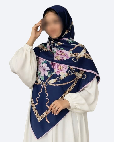 روسری نخی کرپ قواره 140 طرح روبان گل - M