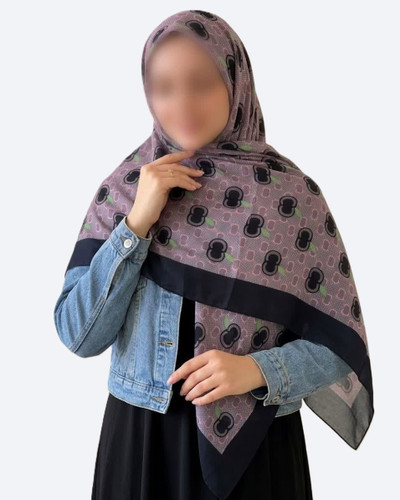 روسری نخی سوپر کرپ قواره 140 طرح گل دودی - M