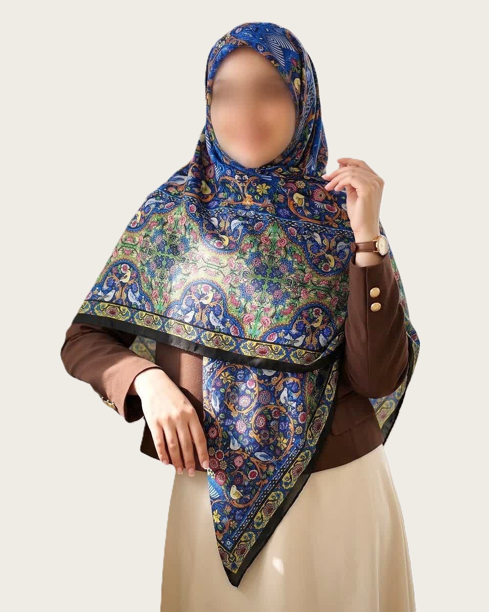 روسری نخی قواره 140 طرح نگارگری - M