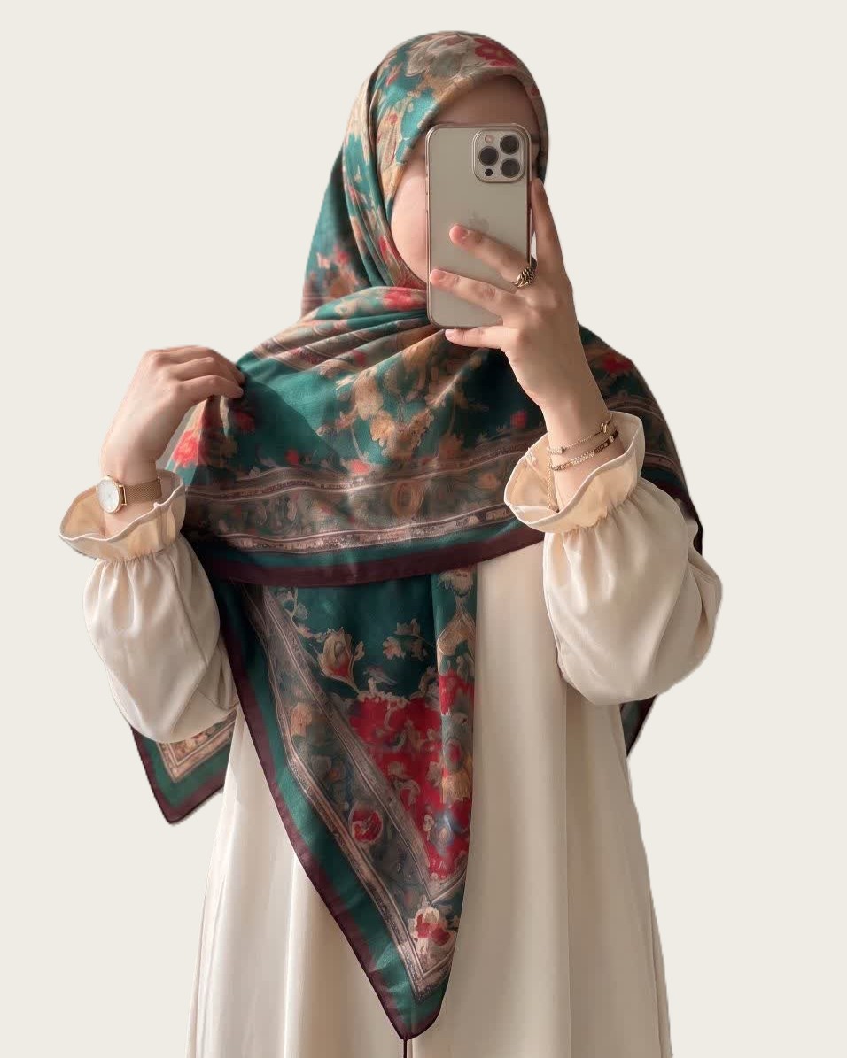 روسری نخی قواره 140 طرح ترمه آبرنگی - M